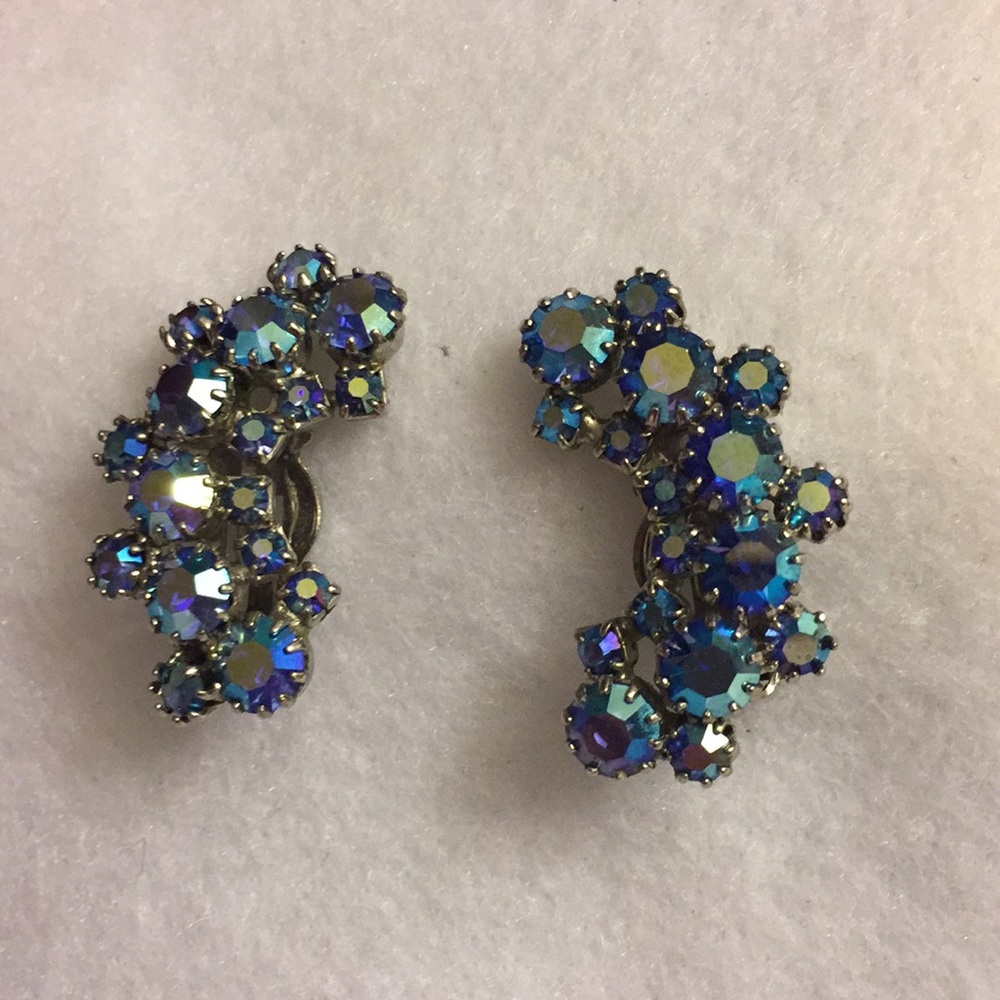 Weiss Earrings Blue Crystal Vintage Set